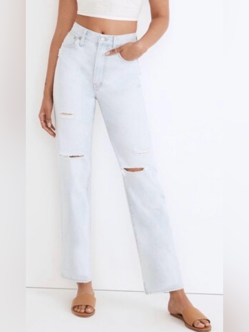 Madewell The Perfect Vintage Straight Jean in Pearse Wash: Destructed Edition